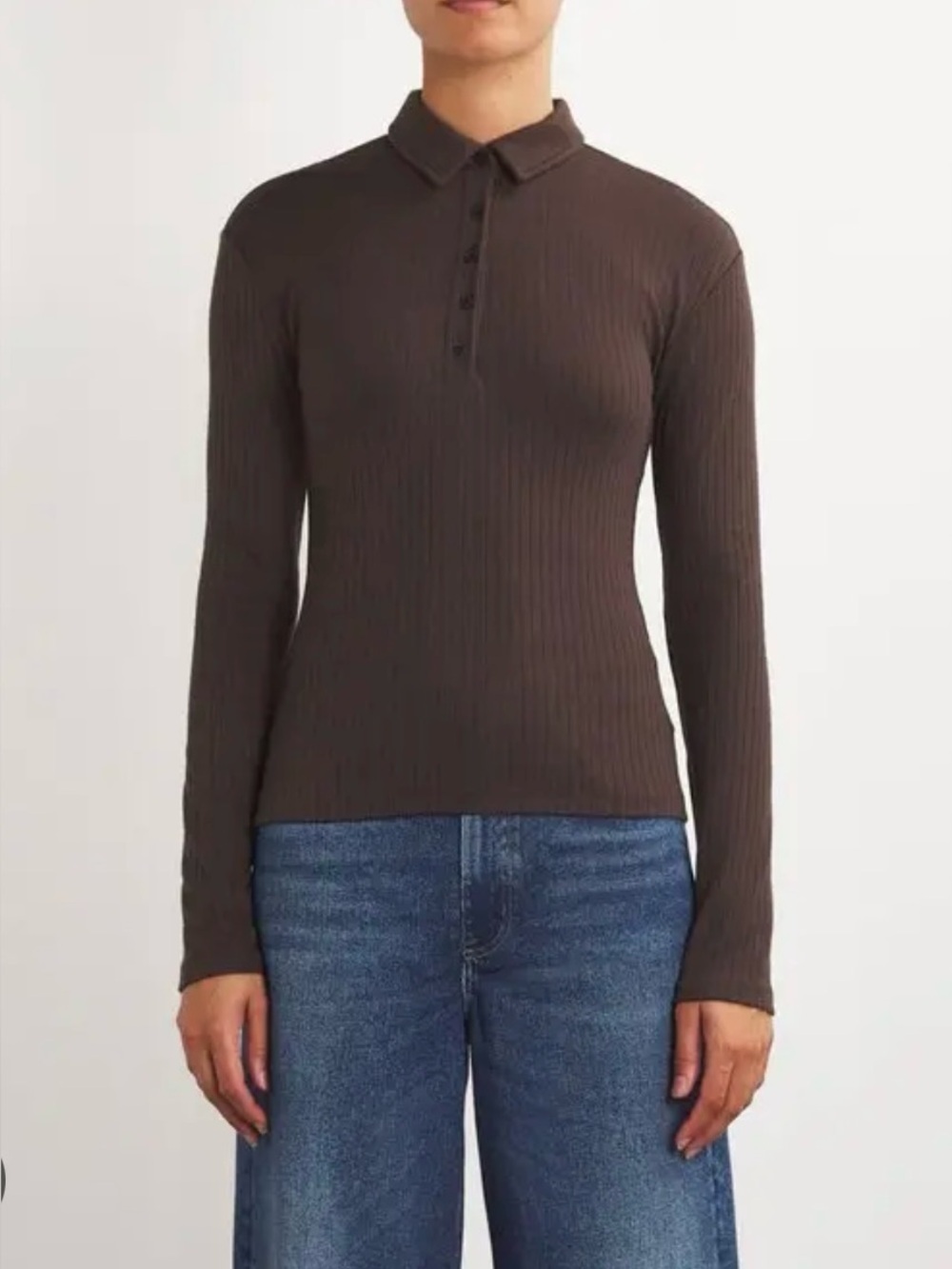 Rag & Bone NWOT Ribbed Long-Sleeve Polo Top in Dark Brown